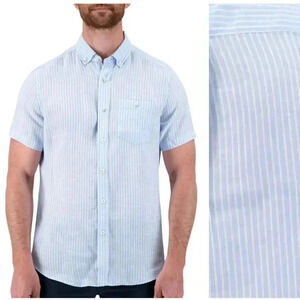 NWT Report Collection Short Sleeve Button Down Shirt Linen Stripe